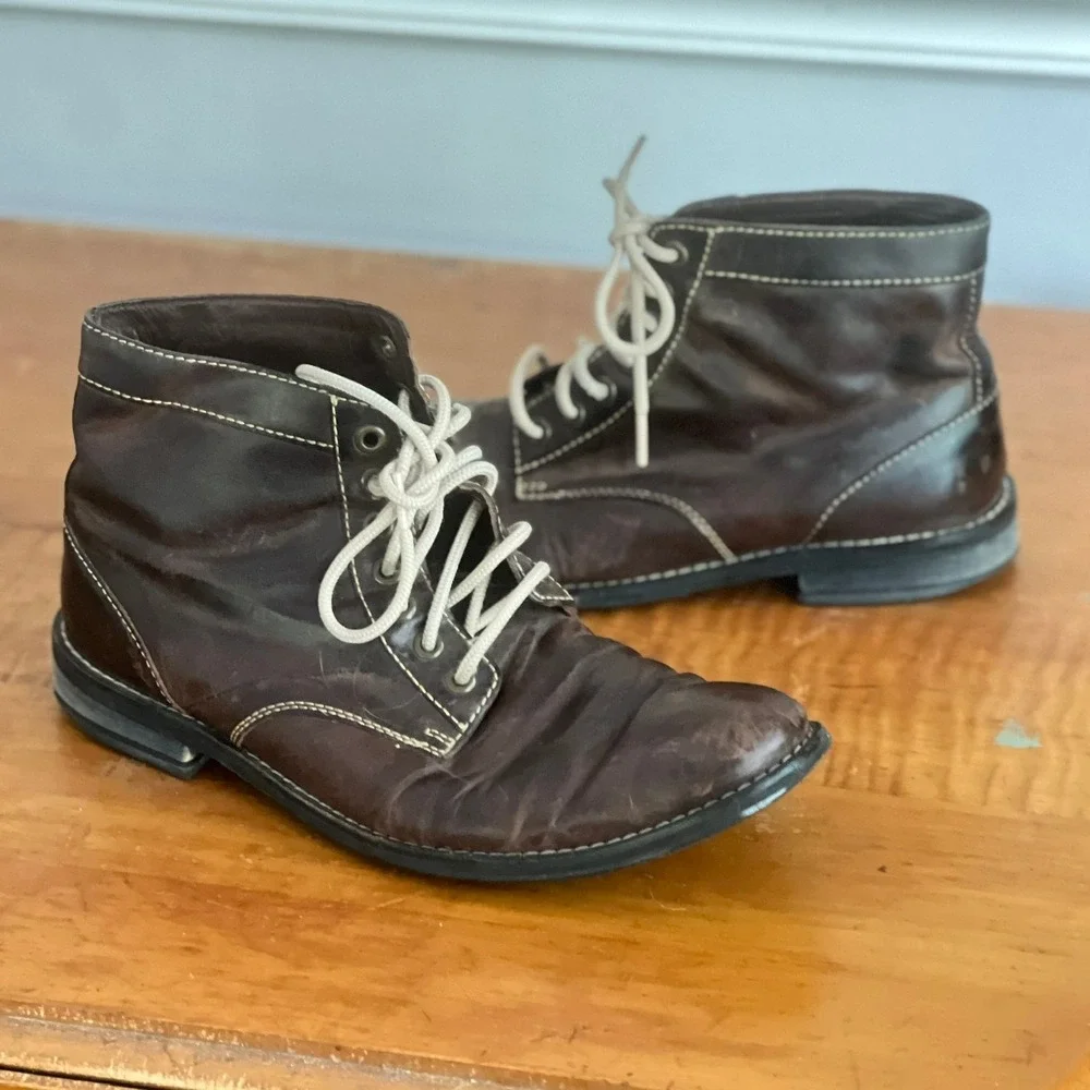 Cole Haan Vtg Distressed Boots Mens 10.5 Leather Lace Up Brown Rugged Preloved